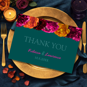 Modern pink green yellow floral thank you card