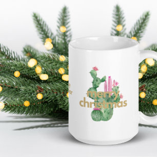  Modern Pink & Greens Merry Christmas Cacti Mug