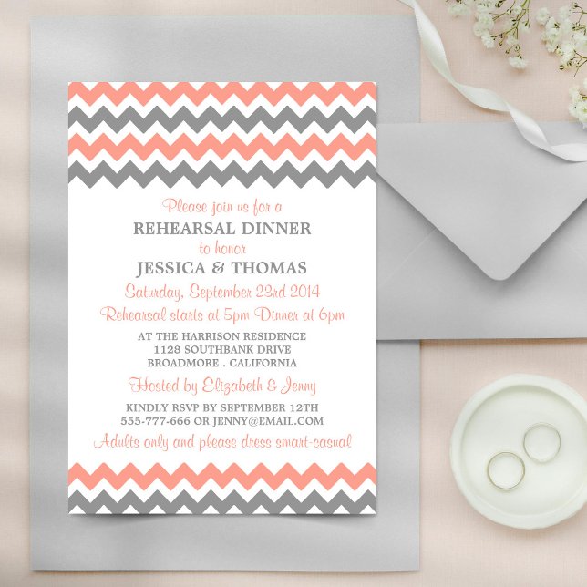 Modern Pink & Grey Chevron Rehearsal Dinner Invitation (Creator Uploaded)