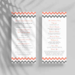 Modern Pink & Grey Chevron Wedding Program Rack Card