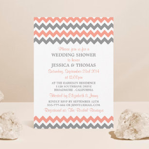 Modern Pink & Grey Chevron Wedding Shower Invitation