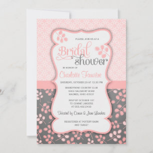 Modern Pink & Grey Elegant Bridal Shower Invitation