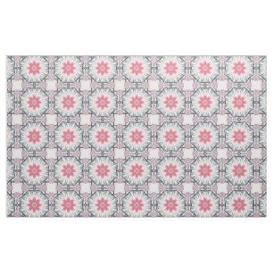 Modern Pink Grey Fretwork Cotton Twill Fabric