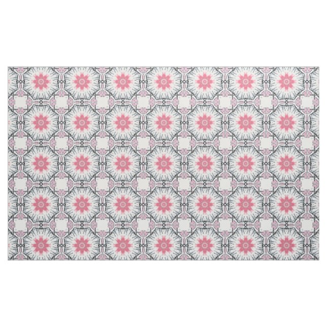 Modern Pink Grey Fretwork Cotton Twill Fabric (Yard)
