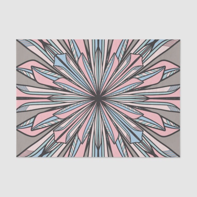 Modern Pink Grey Geometric Abstract Flower Drawing Tissue Paper (Front)