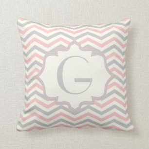 Modern pink, grey, ivory chevron pattern custom cushion