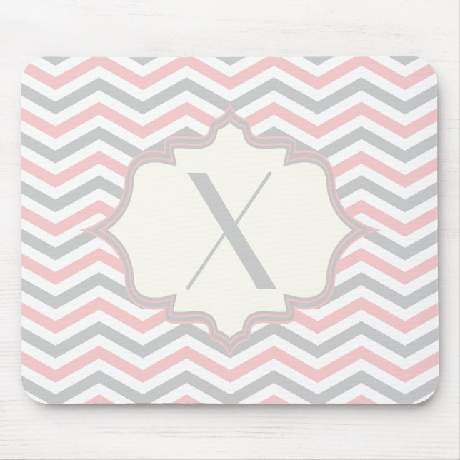 Modern pink, grey, ivory chevron pattern custom mouse pad (Front)