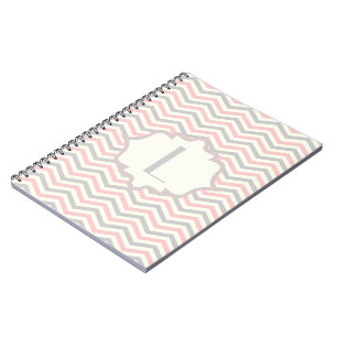 Modern pink, grey, ivory chevron pattern custom notebook