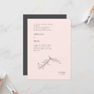 Modern Pink & Grey Pencil Foliage Wedding Invitation