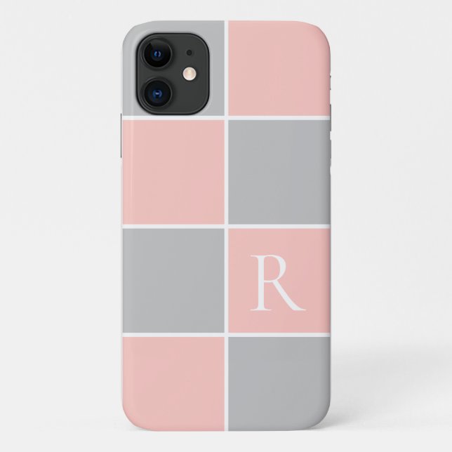 Modern pink, grey square colour block monogrammed Case-Mate iPhone case (Back)