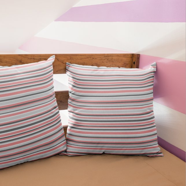 Modern Pink Grey Stripes Cushion (Creator Uploaded)