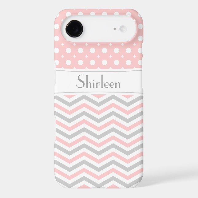 Modern pink, grey, white chevron & polka dot Case-Mate iPhone case (Back)