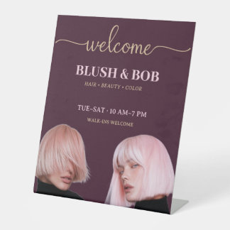 Modern Pink Hair Beauty Salon Personalised Pedestal Sign
