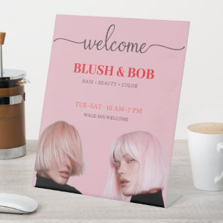 Modern Pink Hair Beauty Salon Personalised Pedestal Sign