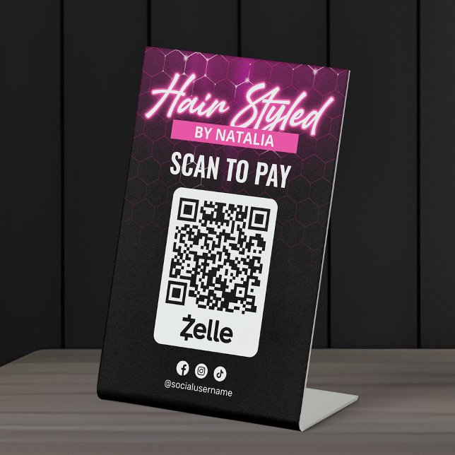 Modern Pink Hair Salon Zelle Scan to Pay Qr Code Pedestal Sign (Creator Uploaded)