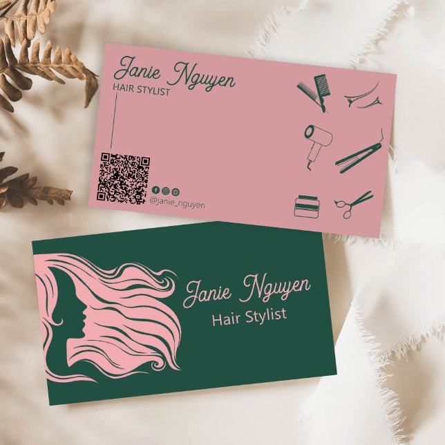 Modern Pink Hair Stylist Business Card (Creator Uploaded)