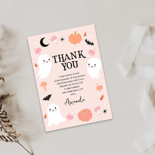 Modern Pink Halloween Baby Shower Thank You Card