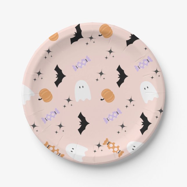 Modern Pink Halloween Party  Paper Plate (Front)