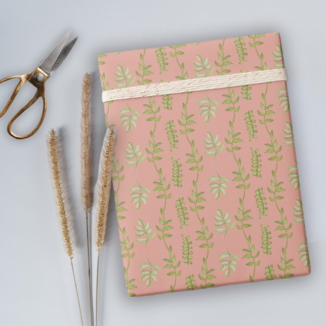 Modern Pink Hand Drawn Botanical Sweet 16 Birthday Wrapping Paper (Creator Uploaded)