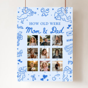 Modern Pink Hand Drawn How Old Were Mom & Dad Sign