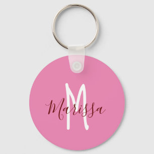 Modern Pink Hand Lettered Name & Monogram Key Ring