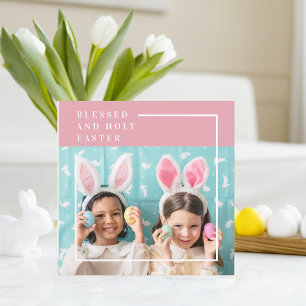 Modern Pink Happy Blessed Easter Photo Gift