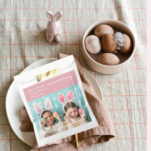 Modern Pink Happy Blessed Easter Photo Gift Favour Bag