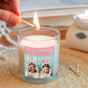 Modern Pink Happy Blessed Easter   Photo Gift Square Sticker