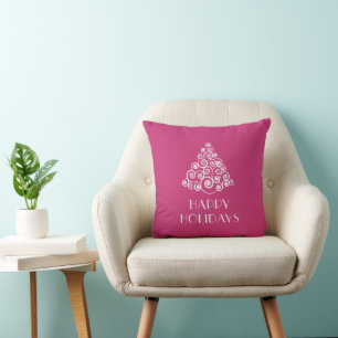 Modern Pink Happy Holidays Christmas Cushion