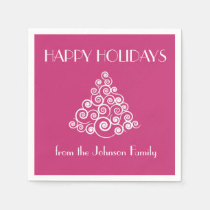 Modern Pink Happy Holidays Christmas Napkin