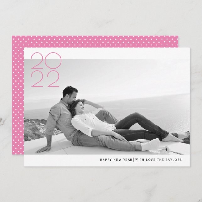 Modern pink Happy New Year 2022 photo Holiday Card (Front/Back)
