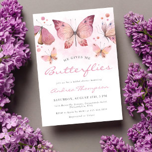 Modern Pink He Gives me Butterflies Bridal Shower Invitation