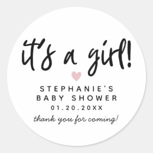 Modern Pink Heart Baby Shower Classic Round Sticker