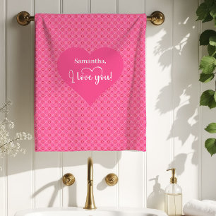 Modern Pink Heart Love Gift for Husband Bath Towel