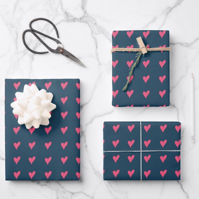 Modern Pink Heart Pattern Hand drawn  Wrapping Paper Sheet (Front)