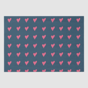 Modern Pink Heart Pattern on Dark Blue  Tissue Paper
