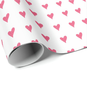Modern Pink Heart Pattern on White Wrapping Paper