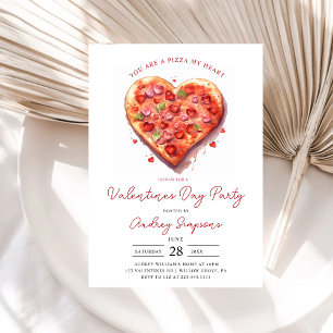 Modern Pink Heart Pizza Valentines Party Invitation