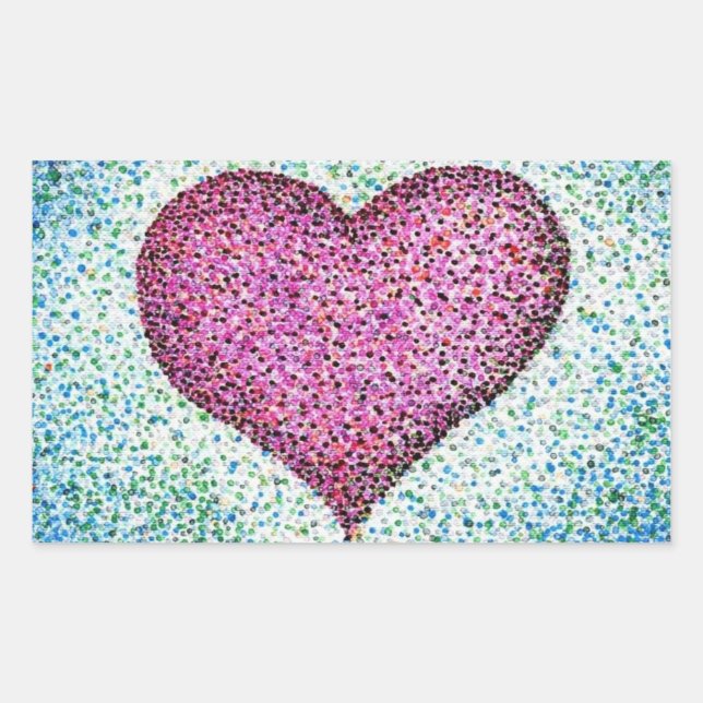 Modern Pink Heart Pointillism Rectangular Sticker (Front)