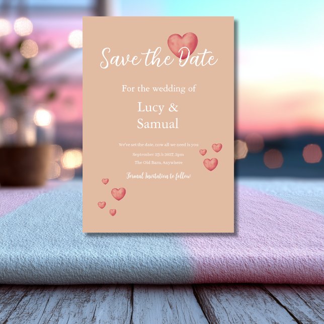 Modern Pink Heart Save The Date Card (Creator Uploaded)