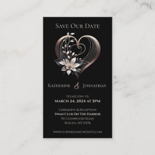 Modern Pink Heart with Flowers-Save the Date- Business Card