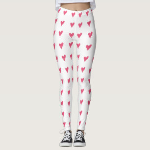 Modern Pink Heart with White Dots Pattern Leggings