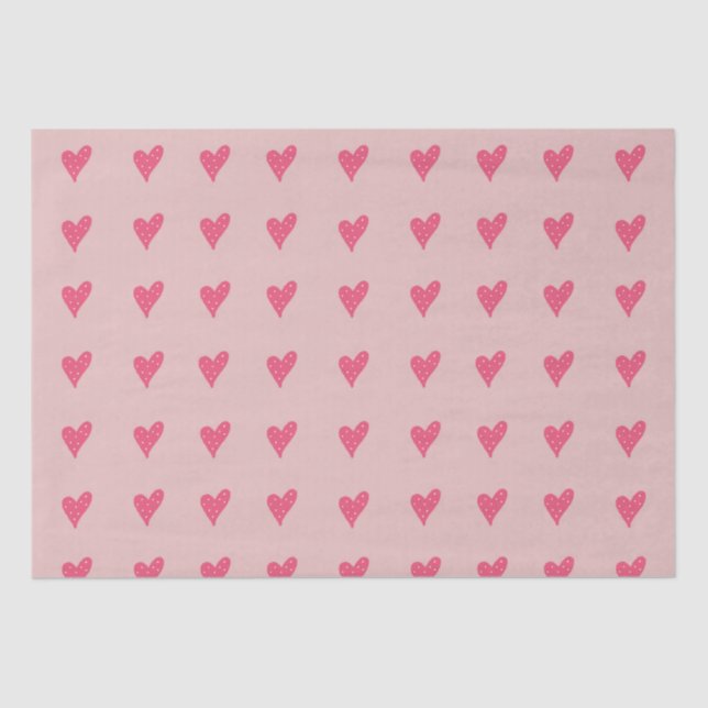 Modern Pink Heart with White Dots Pattern  Tissue Paper (Front)