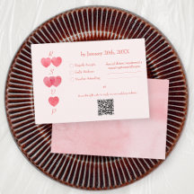 Modern Pink Hearts '2 become 1' Wedding QR Code