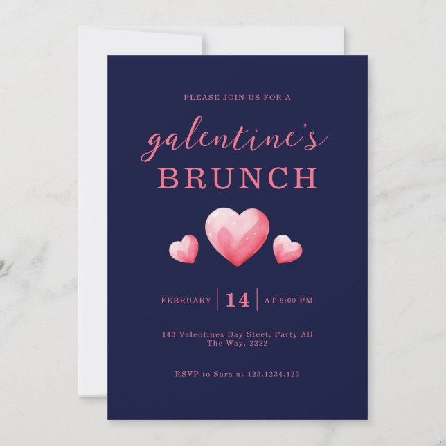 Modern Pink Hearts Galentine's Day Brunch Invitation (Front)