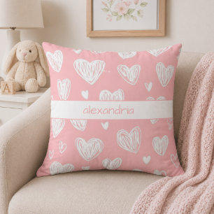 Modern Pink Hearts Monogram Cushion