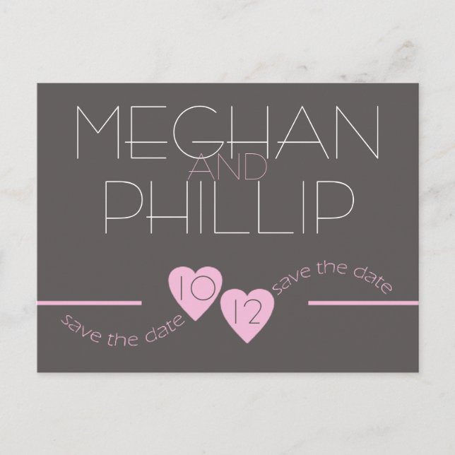 Modern Pink Hearts Save the Date Announcement Postcard (Front)