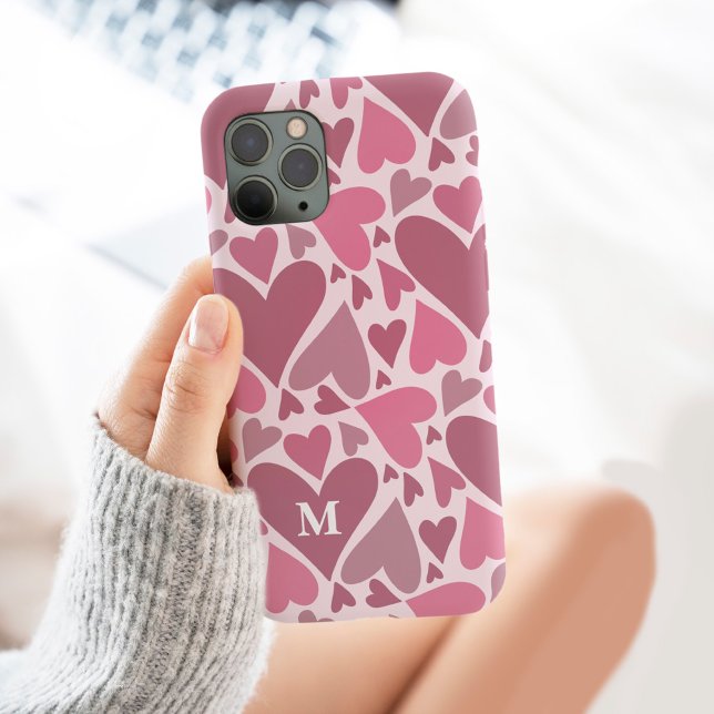 Modern Pink Hearts Valentine's Day Monogram Custom Case-Mate iPhone Case (Creator Uploaded)