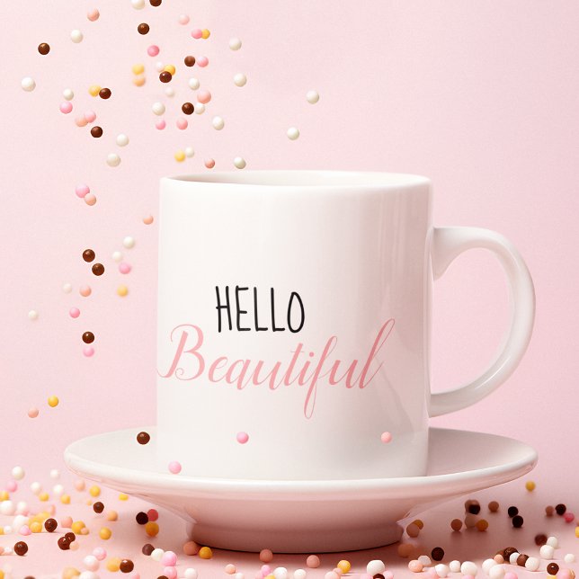 Modern Pink Hello Beautiful Quote Mug (Creator Uploaded)