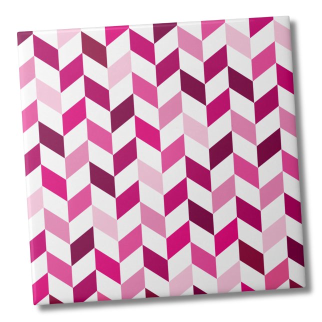 Modern Pink Herringbone Pattern Ceramic Tile (Fun Simple Girly Magenta Pink Herringbone Pattern ceramic tile)